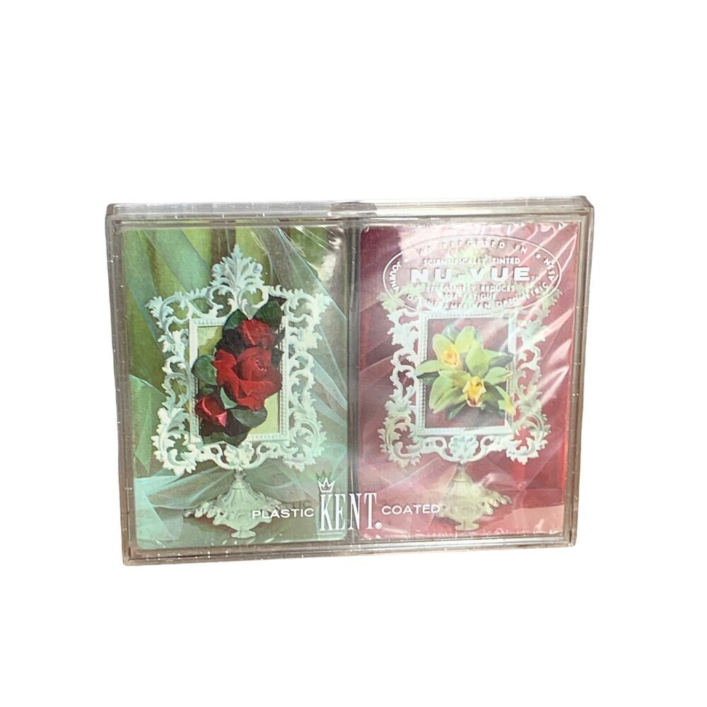 Kent Plastic-Coated Nu-Vue Vtg Playing Cards 2 Decks SEALED USA Velvet Corsages